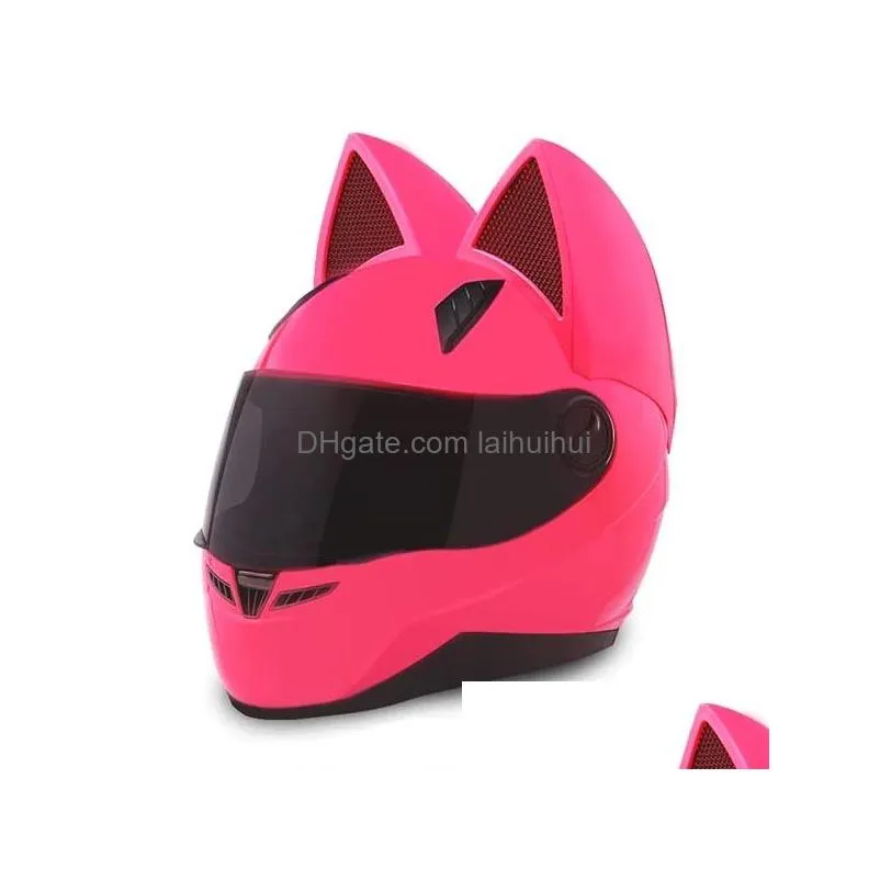 nitrinos motorcycle helmet full face with cat ears black white pink yellow