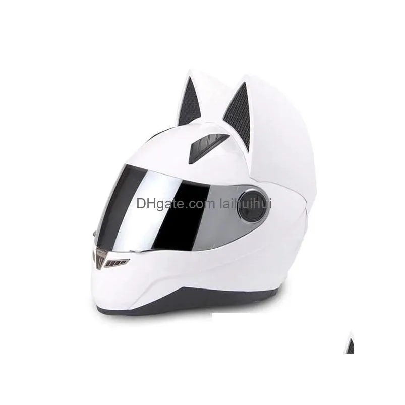 nitrinos motorcycle helmet full face with cat ears black white pink yellow