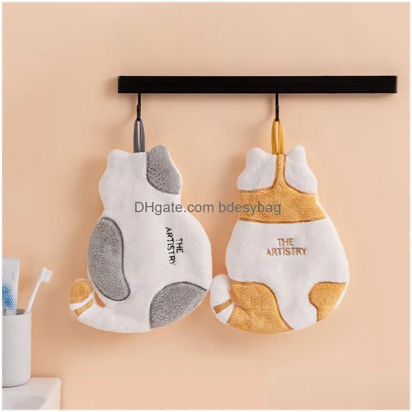 cute cat hand towel can be hung coral fleece absorbent towel bathroom does not lose hair childrens hands towels wholesale