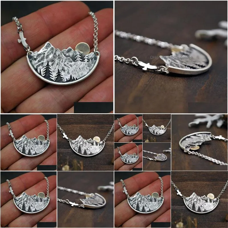 natural scenery flying bird sunset mountain forest women necklaces temperament charm pendant necklace prom jewelry