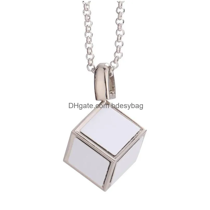 party favor sublimation heart wings necklace metal european and american jewelry dice square pendant necklace