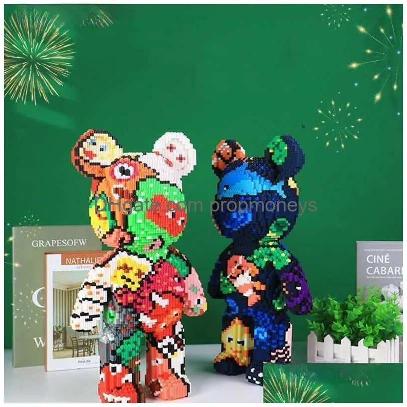 Blocks Blocks Half Anatomy Bear Nano Building Cartoon Colour With Der 3D Model Creative Micro Diamond Bricks Toys For Children Drop De Dh2Ws