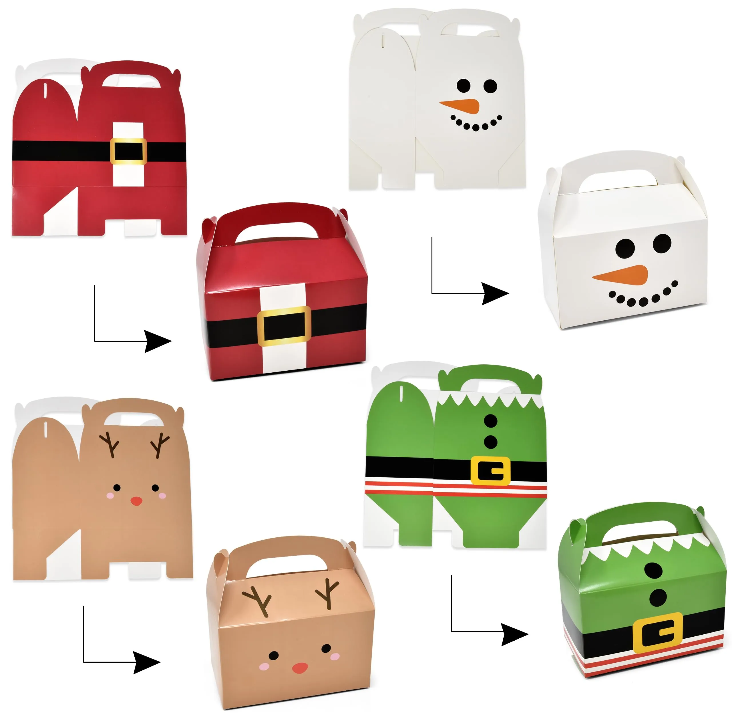 christmas treat boxes xmas cardboard party favor gable gift paper box santa elf snowman reindeer for holiday wrapping classroom supplies fill with candy treats  cupcake goodies prizes