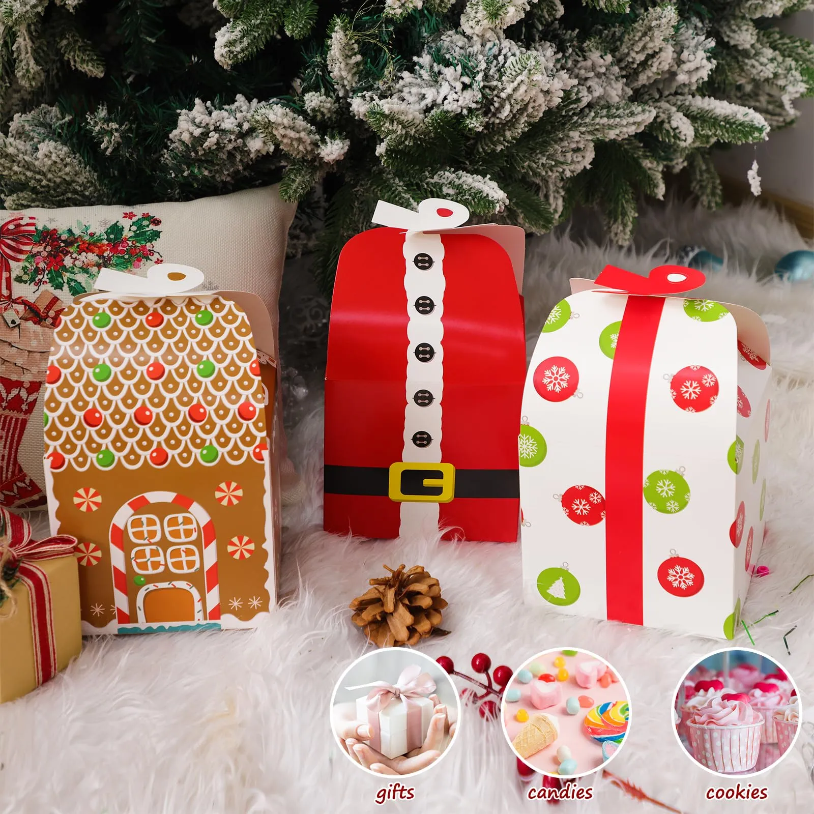 6x6x5.5in christmas treat boxes with bow xmas goody gift boxes cardboard candy cookie boxes for christmas party favor pastries gift wrapping