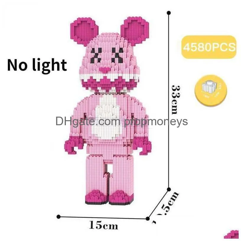 Blocks Blocks Cartoon Mini Love Violent Bear Bearbrick Colour Model With Light Building Block Micro Diamond Bricks Kids Toys Birthday Dhcak