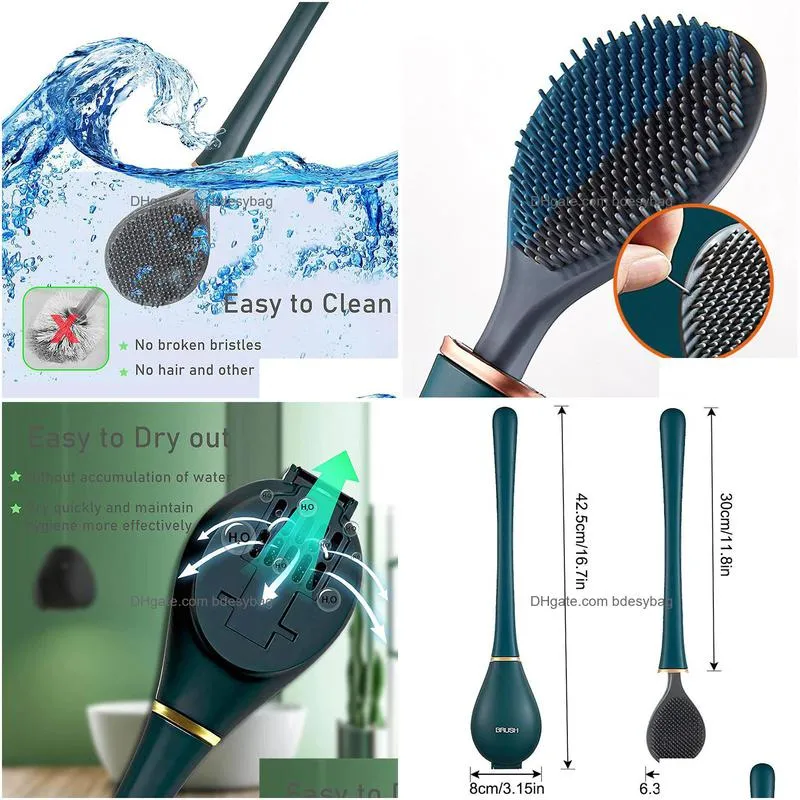 silicone toilet brushes with holder set wallmounted long handled toilet cleaning brush modern hygienic bathroom accessories