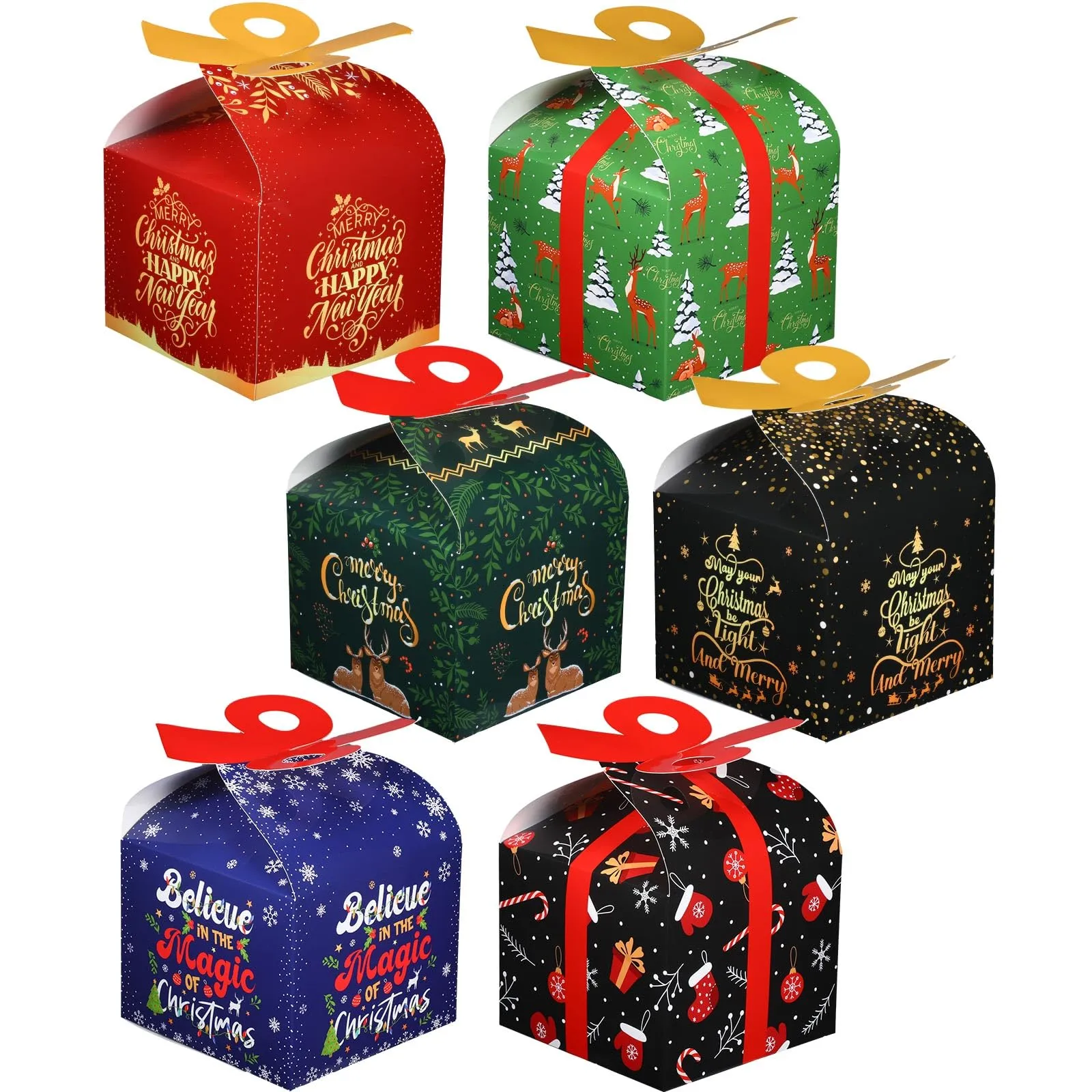 6x6x5.5in christmas treat boxes with bow xmas goody gift boxes cardboard candy cookie boxes for christmas party favor pastries gift wrapping