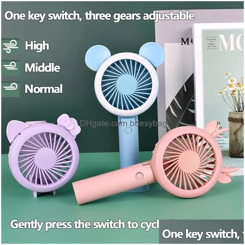 party favor portable handheld usb charging fan led light mini fan cute silent foldable cooling tools night lights phone holder