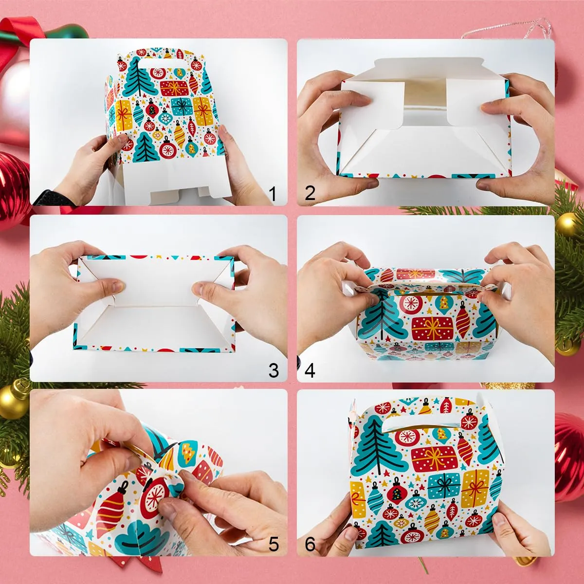 christmas treat boxes candy boxes party favor christmas cookie dessert goody boxes with handle for christmas gift giving 6 patterns