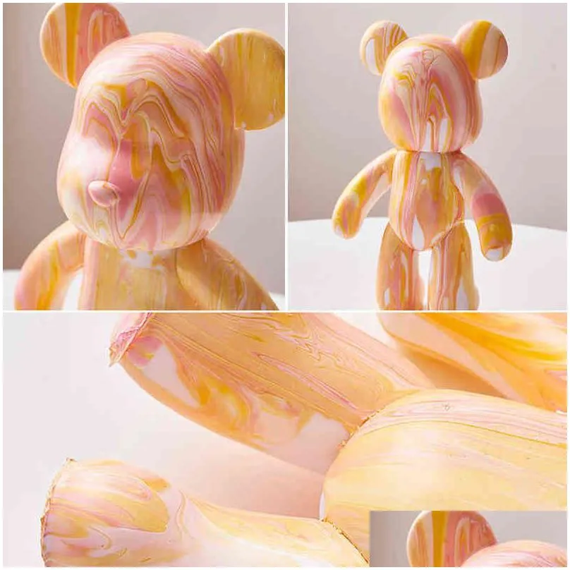 diy fluid dyed bear statue resin nordic home living room decor figurines for interior desk accessories kawaii room decoration t220730