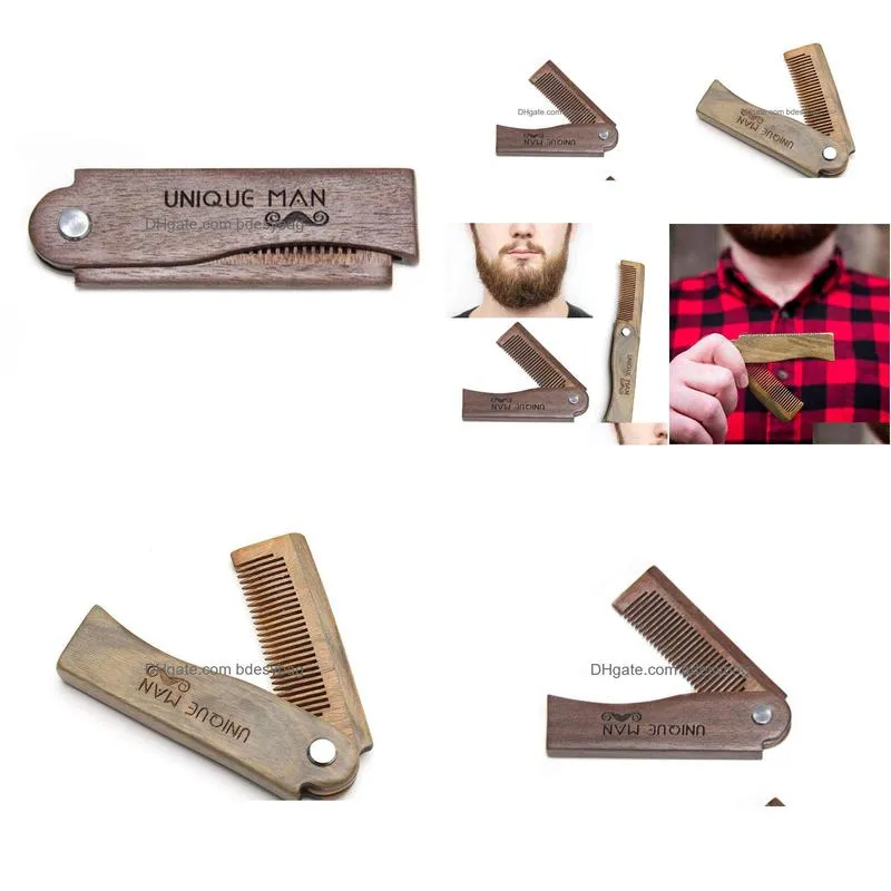 home natural sandalwood comb beard folding pocket comb hairbrush mens beardbrush
