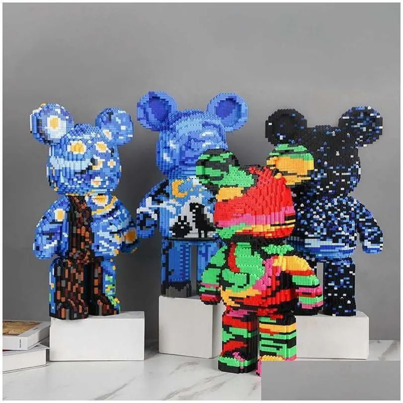 blocks 5966pcs creative the starry night bear building block cartoon galaxy model assembled magic bricks toy for kids birthday gift