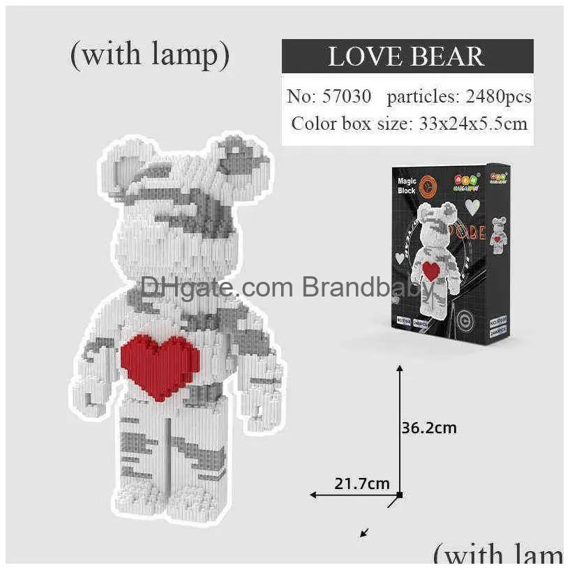 Blocks Color Net Red Love Violent Bear Series Assemble Building Block Toy Model Bricks With Lighting Set Anti Toys For Kids Gift Drop Dhdmk