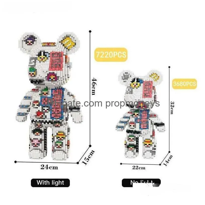 Blocks Blocks Cartoon Mini Love Violent Bear Bearbrick Colour Model With Light Building Block Micro Diamond Bricks Kids Toys Birthday Dhcak