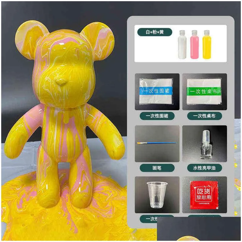 diy fluid bear sculpture handmade parent-child toy 23cm graffiti painting bearbrick doll fluid violent bear toy gift home decor t220731