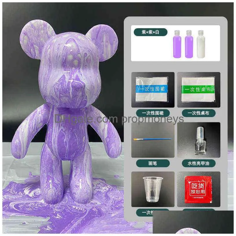 Blocks Diy Fluid Bear Scpture Handmade Parent-Child Toy 23Cm Iti Painting Bearbrick Doll Violent Gift Home Decor T220731 Drop Delivery Dhoqb