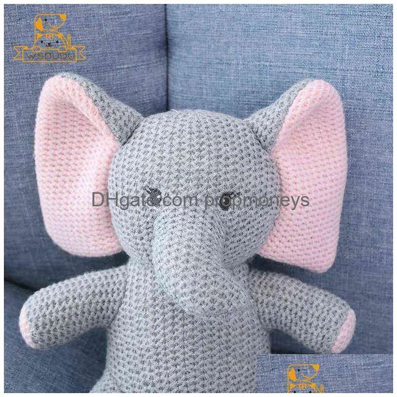 Plush Dolls Plush Dolls Knitted Toys Bunny Bear Dinosaur Elephant Rabbit Plaid Knit Stuffed Decor Pillow Animal Pography Newborn Kid G Dhrkd