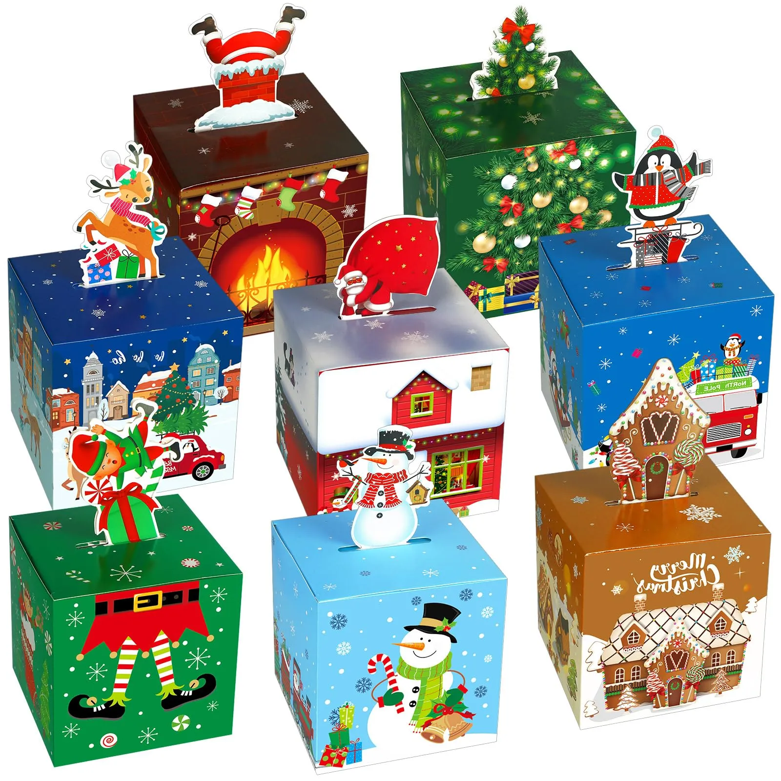 christmas goody gift boxes with bow xmas paper treat candy goodie boxes 3d holiday cookie boxes for kids winter christmas birthday party favor snack wrapping supplies 6 styles