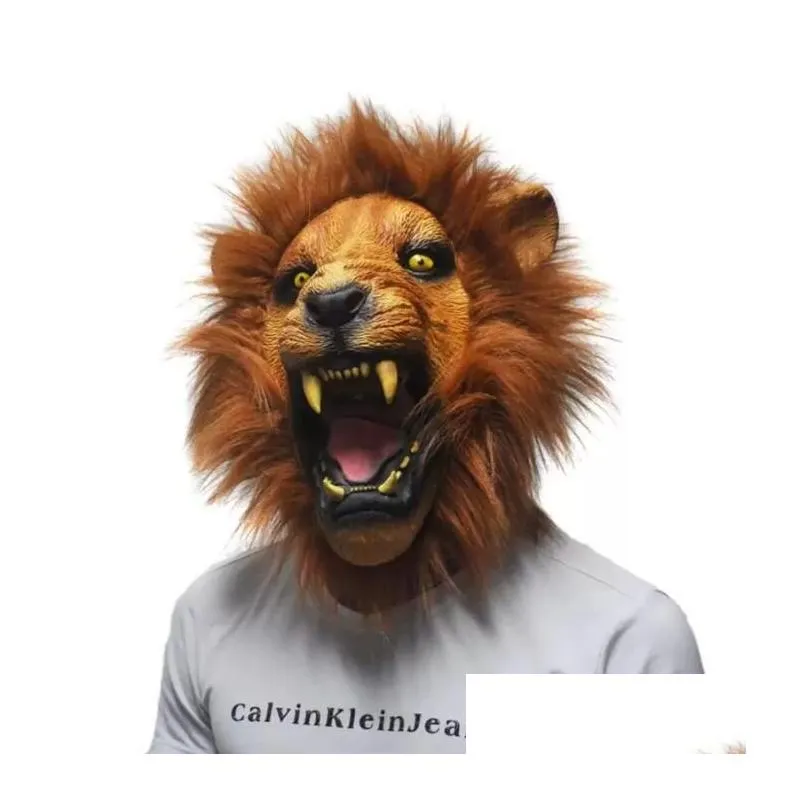 Party Masks Halloween Props Adt Angry Lion Head Masks Animal Fl Latex Masquerade Birthday Party Face Mask Drop Delivery Home Garden Fe Dhcul