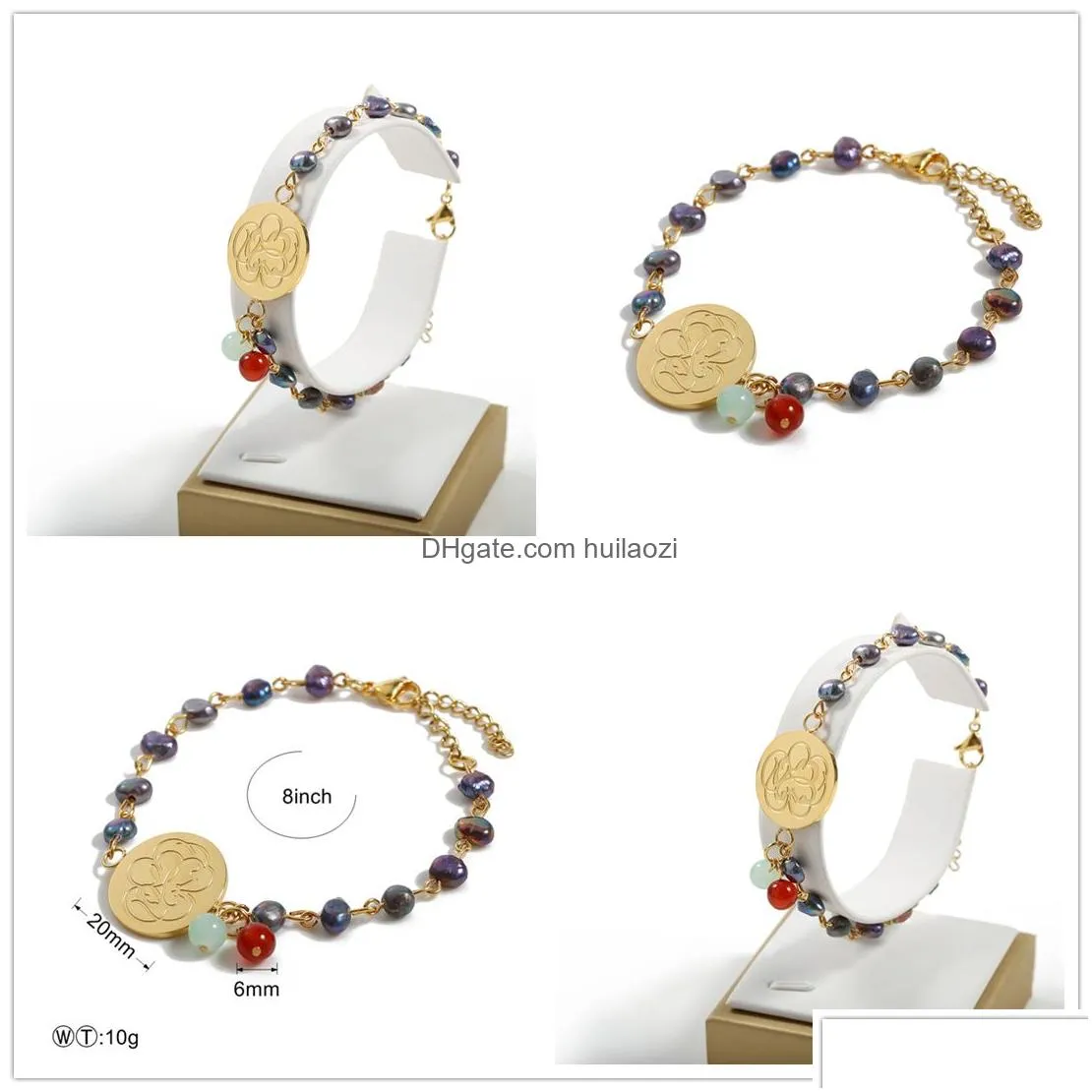 natural colored pearl beaded bracelet bangles pulsera de oso stainless charms