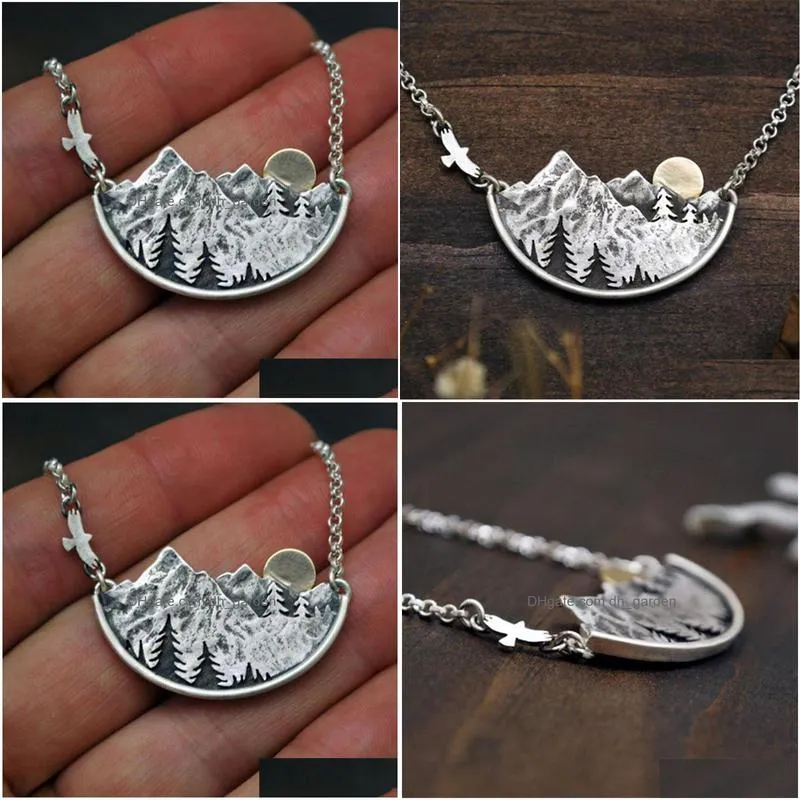 natural scenery flying bird sunset mountain forest women necklaces temperament charm pendant necklace prom jewelry