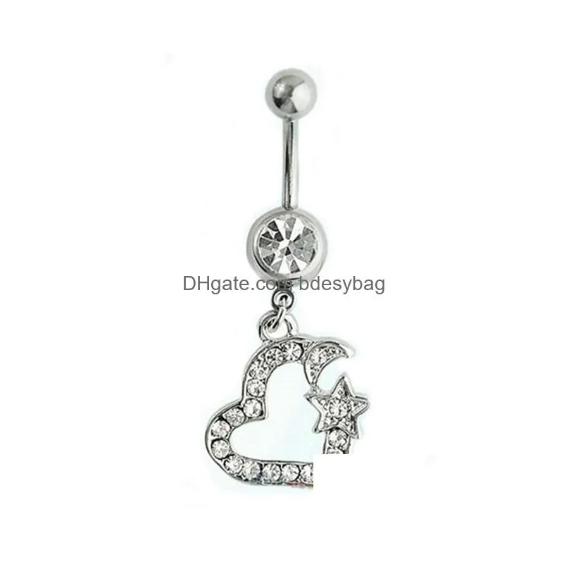 Navel & Bell Button Rings D0680 Heart Belly Navel Button Ring Drop Delivery Jewelry Body Jewelry Dh6Yz