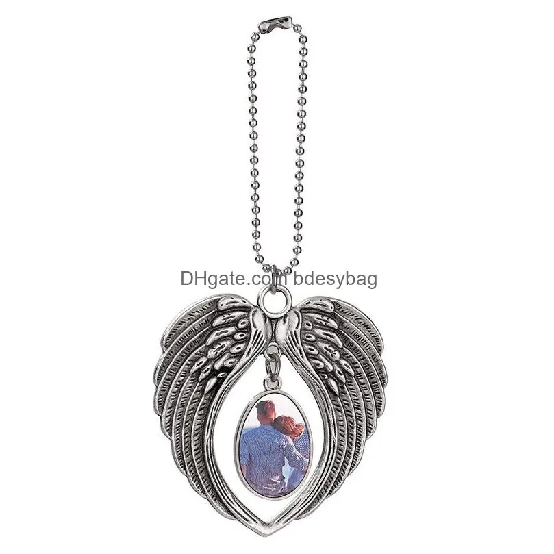 party favor sublimation blank diy metal pendant retro wings car ornament christmas pendant