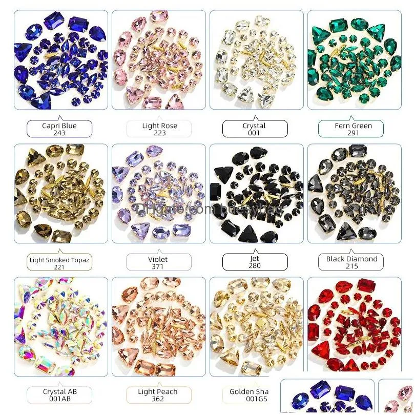 20pcs/lot novelty items gold sliver claw setting shapes mix clear jelly candy ab glass crystal sew on rhinestone wedding dress shoes bags diy