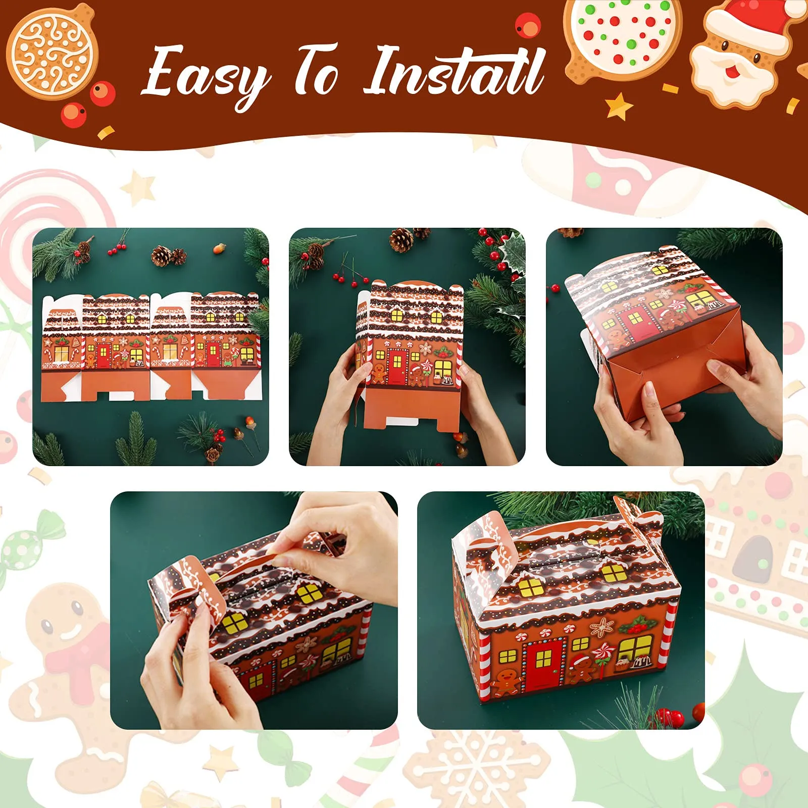 christmas treat boxes plaid santa elf snowman elk gingerbread xmas cardboard present candy cookie boxes with handles holiday party favor supplies 4 designs vivid style