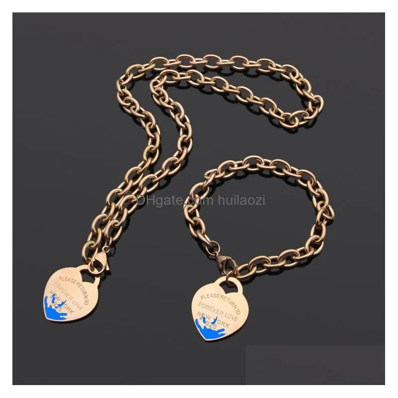 stainless vintage charms green enamel heart pendant necklaces women men sun gold chunky chain bracelet and necklace jewelry t-set