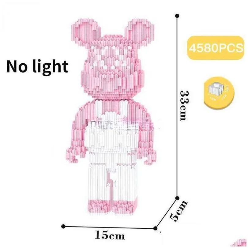 blocks cartoon mini love violent bear bearbrick colour model with light building block micro diamond bricks kids toys birthday gift set