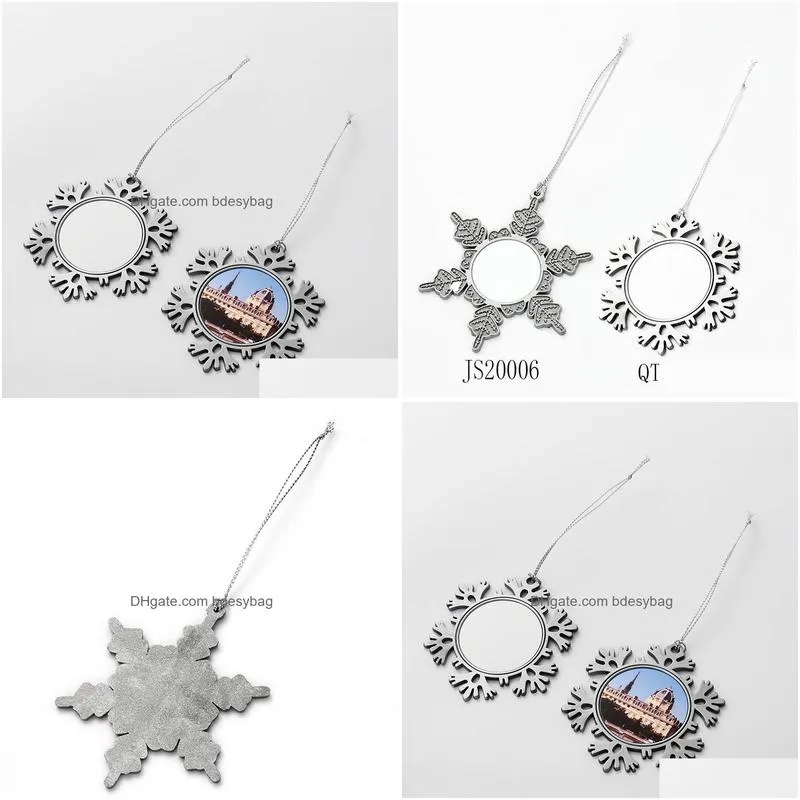 party favor sublimation christmas ornaments metal creative blank diy ornament christmas snowflake pendant