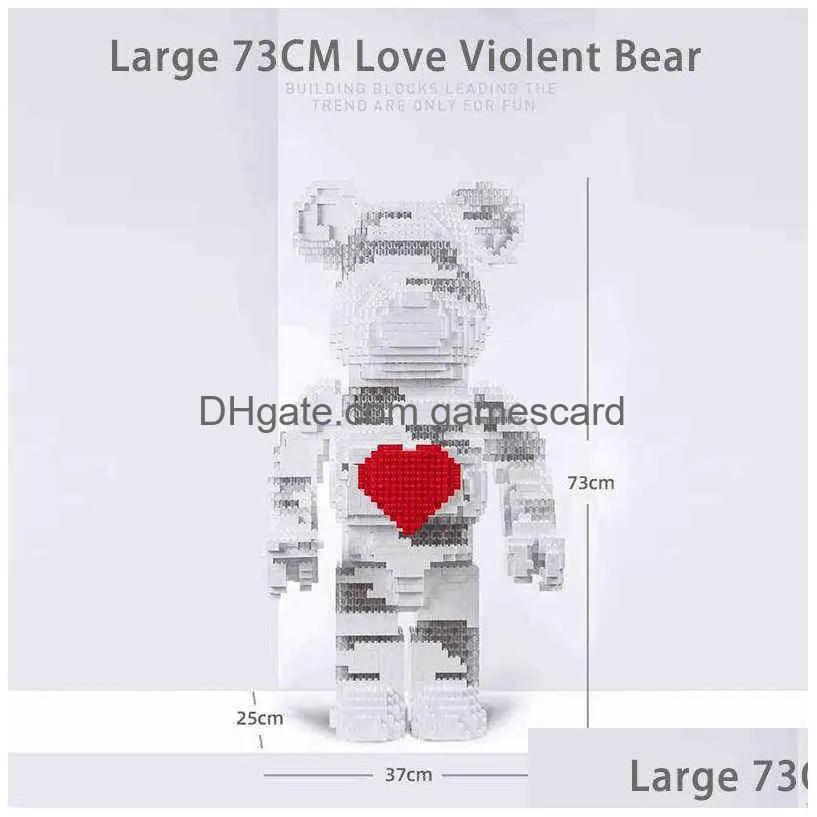 Blocks Creative Ideas Block Love Violent Bear 73Cm Large Bearbrick Model With Light 57030 Building Blocks Brick Toys Kids Christmas Bi Dh6In