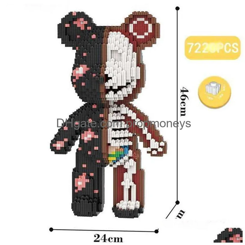 Blocks Blocks Half Anatomy Bear Nano Building Cartoon Colour With Der 3D Model Creative Micro Diamond Bricks Toys For Children Drop De Dh2Ws