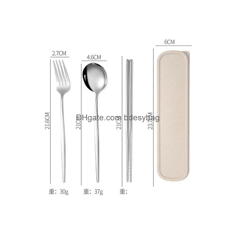 3pcs/set cutlery with box holder dinnerware 304 stainless steel spoon fork chopsticks set travel tableware kitchen accessories