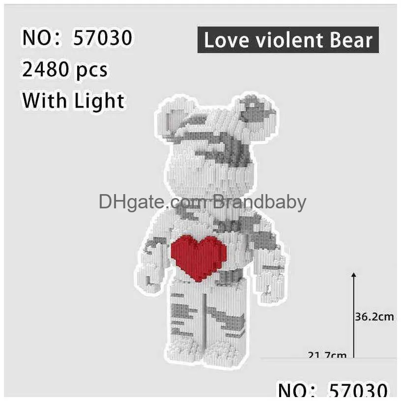 Blocks Creative Ideas Block Love Violent Bear 73Cm Large Bearbrick Model With Light 57030 Building Blocks Brick Toys Kids Christmas Bi Dhsmd
