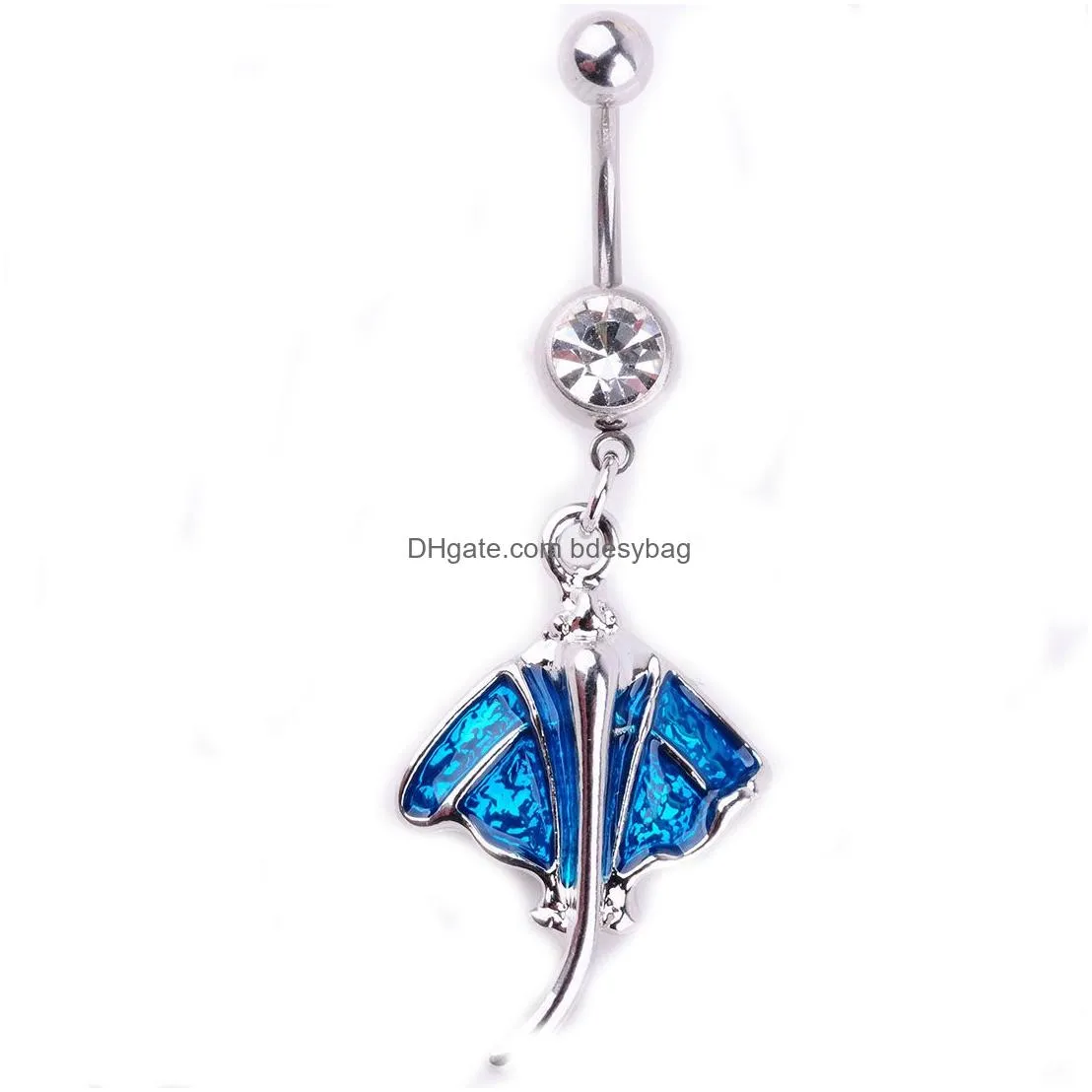 Navel & Bell Button Rings D0883 Clear Color Belly Ring Nice Red-Crowned Crane Style With Piercing Body Navel Jewelry Drop Delivery Jew Dhqlj