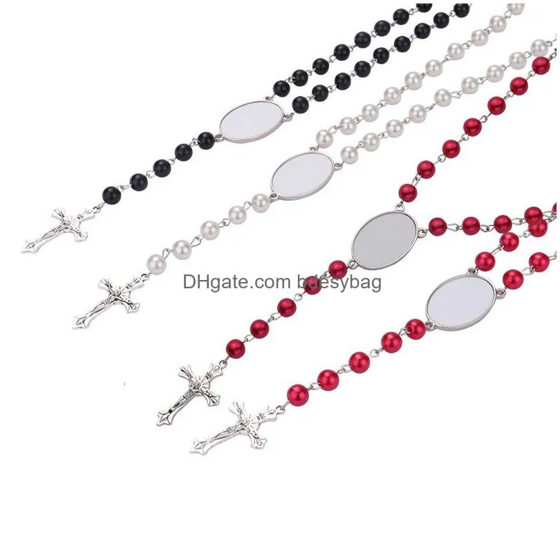 party favor sublimation rosary beaded necklace cross metal pendant wholesale