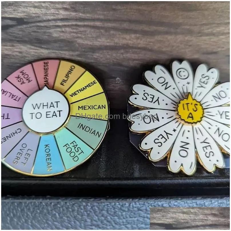 party favor new rotatable sunflower enamel pin wheel pin what to eat spinning sliding moving brooch metal badges difficulty in