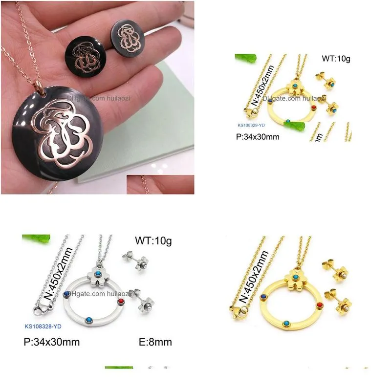 stainless steel earrings necklace bears jewelry set collar pendientes de oso conjunto de joyas