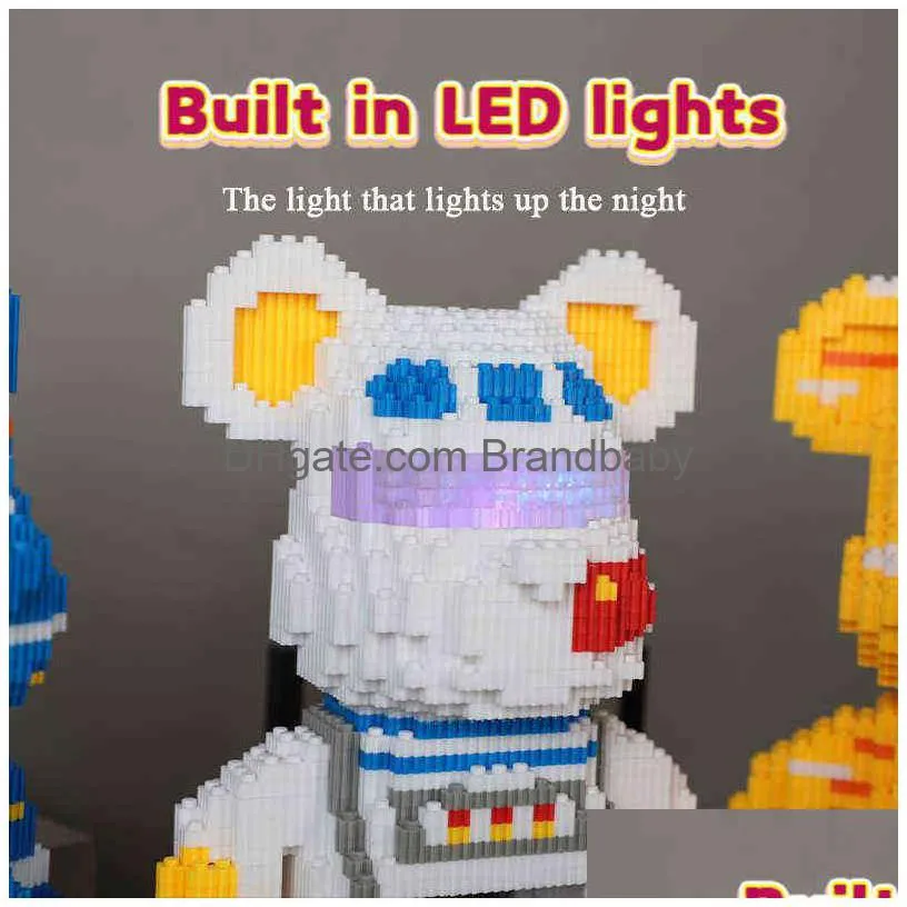 Blocks Color Net Red Love Violent Bear Series Assemble Building Block Toy Model Bricks With Lighting Set Anti Toys For Kids Gift Drop Dhdmk