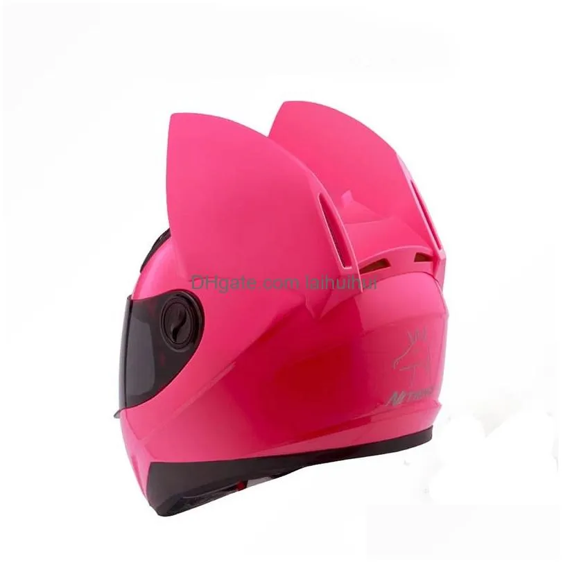 nitrinos brand motorcycle helmet full face with cat ears four season pink color