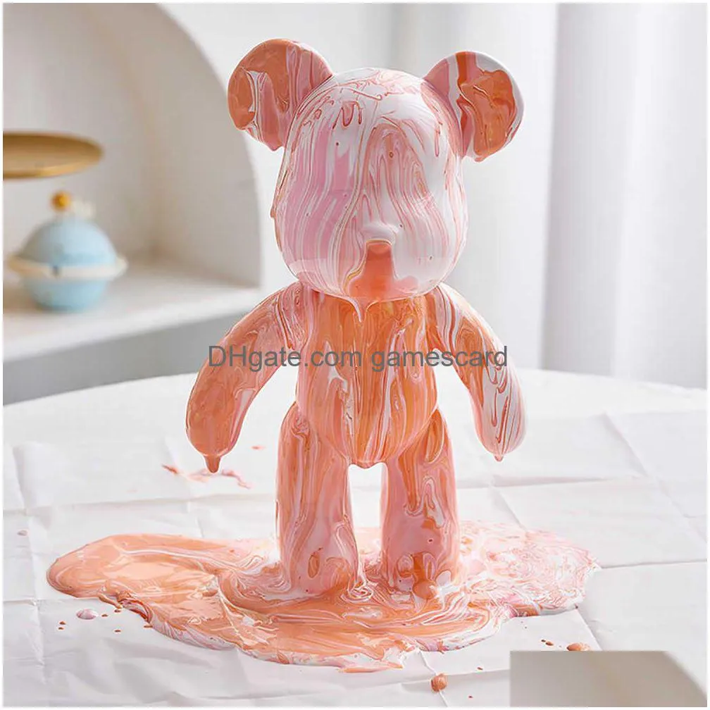 Novelty Games Novelty Games Diy Fluid Dyed Bear Statue Resin Nordic Home Living Room Decor Figurines For Interior Desk Accessories Kaw Dh9Wk