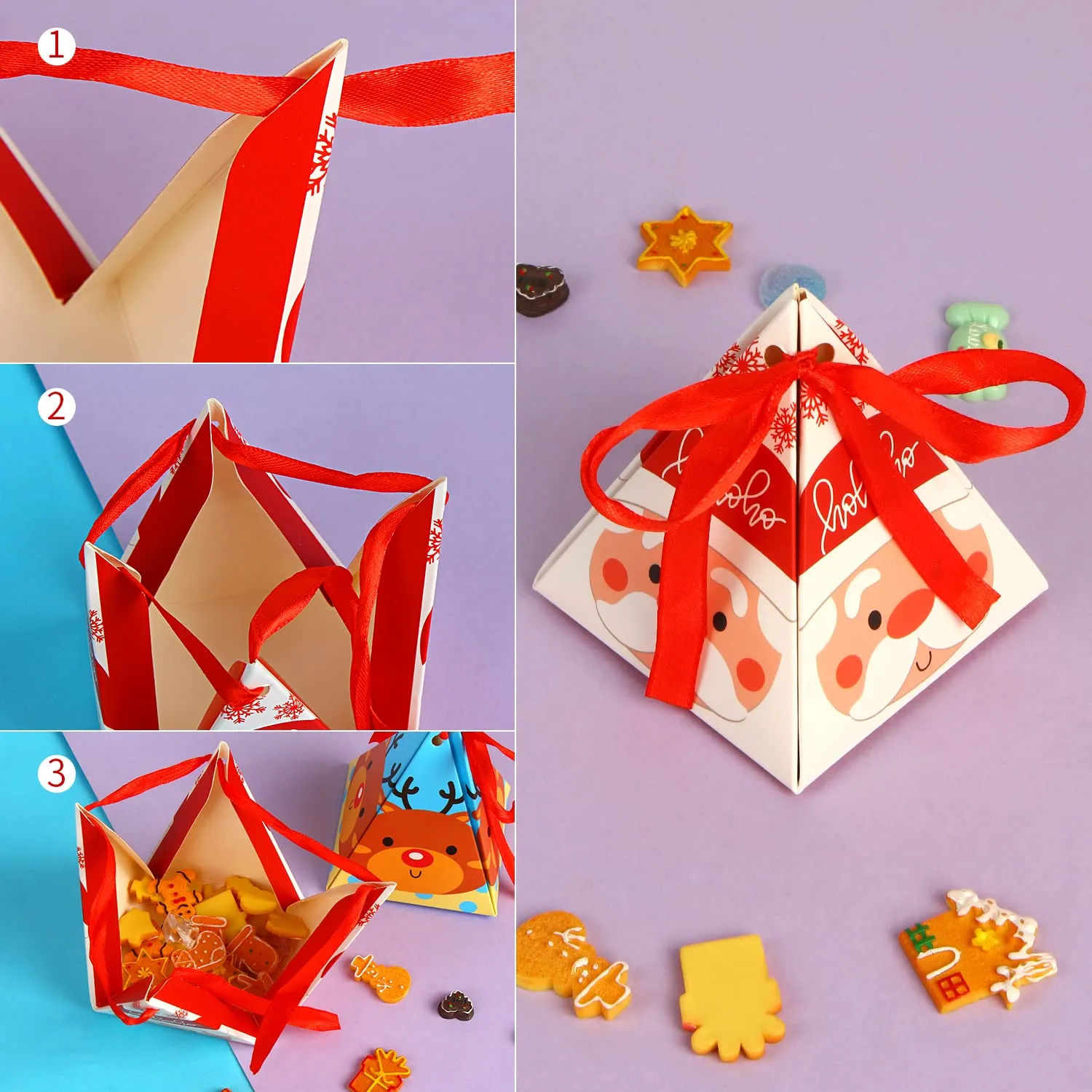 christmas candy boxes 6 styles christmas treat gift boxes xmas paper boxes with ribbon triangle sweet boxes for christmas party supplies