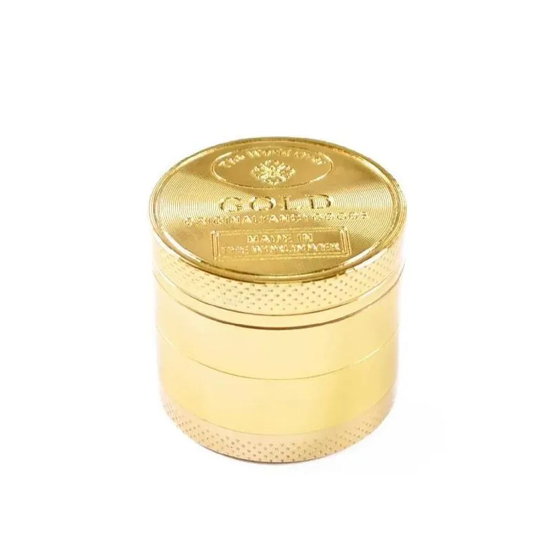 smoking shop metal grinder chromium crusher herb grinder with 4 layers of gold coin pattern 40mm manual smoke grinders