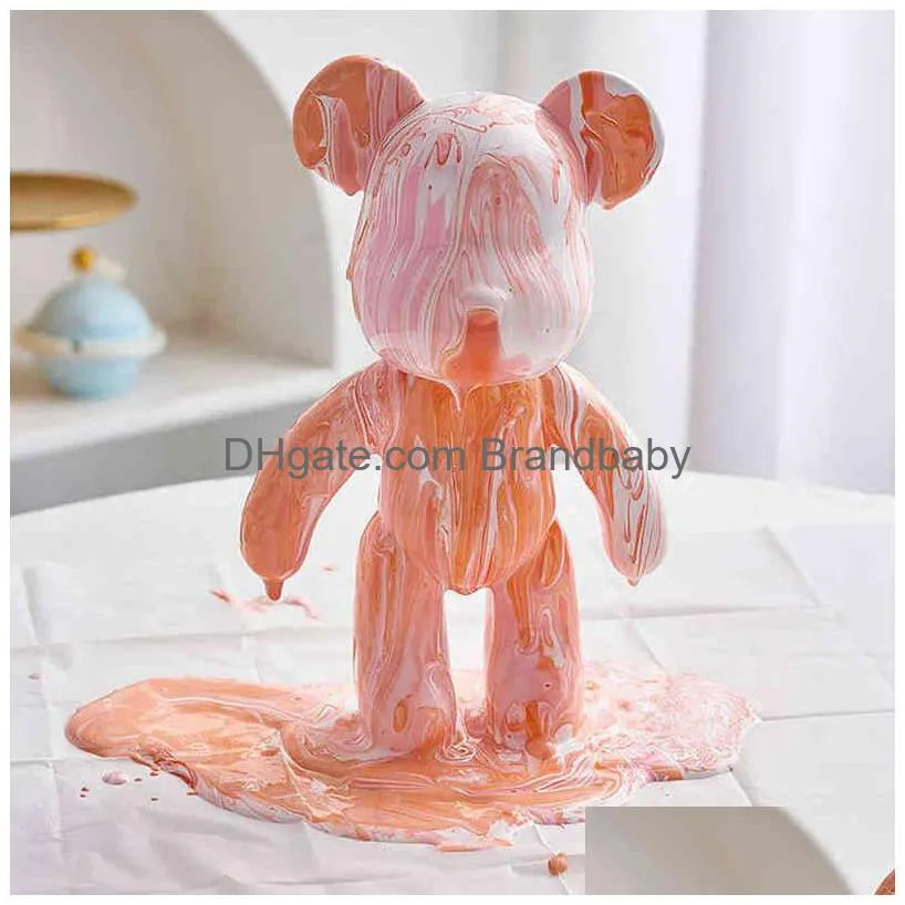 Blocks Diy Fluid Dyed Bear Statue Resin Nordic Home Living Room Decor Figurines For Interior Desk Accessories Kawaii Decoration T22073 Dhnxa