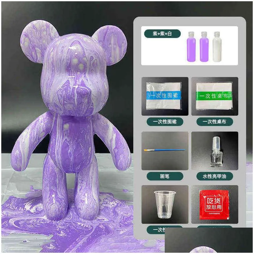 diy fluid bear sculpture handmade parent-child toy 23cm graffiti painting bearbrick doll fluid violent bear toy gift home decor t220731