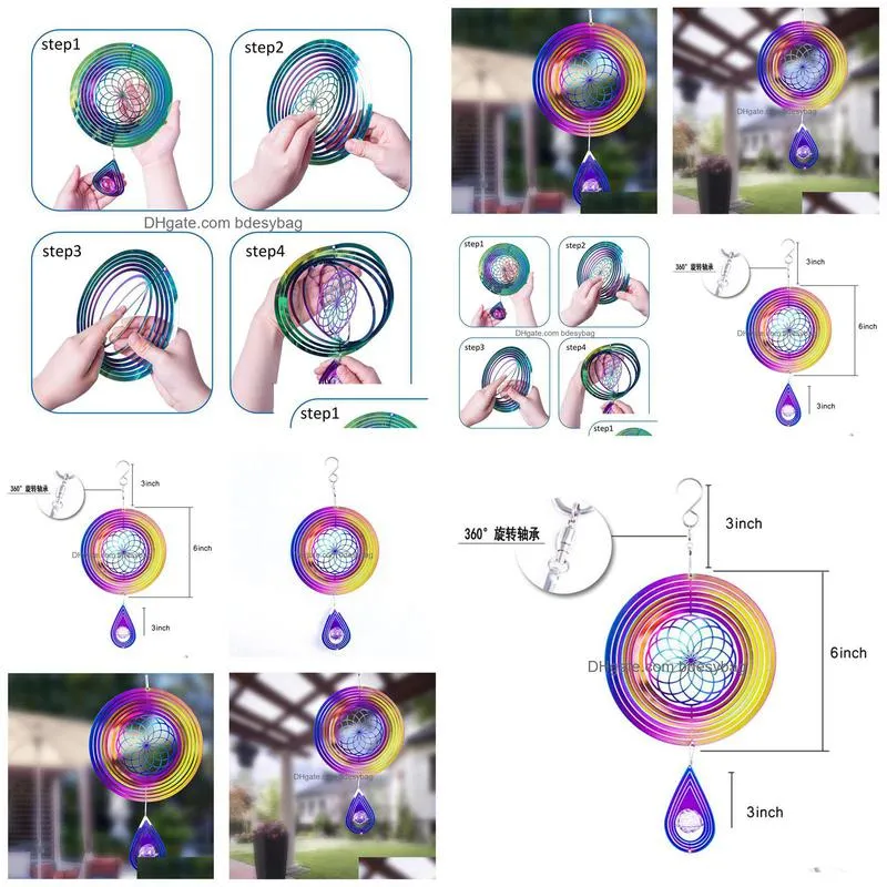 arts wind spinners 6 inch 3d rotating wind chime garden hanging stainless steel mirror reflective