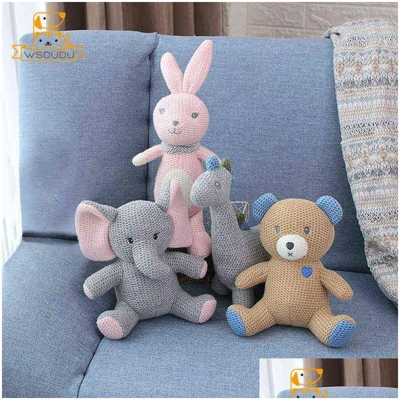plush dolls knitted plush toys bunny bear dinosaur elephant rabbit plaid knit stuffed decor pillow animal dolls p ography born kid gift