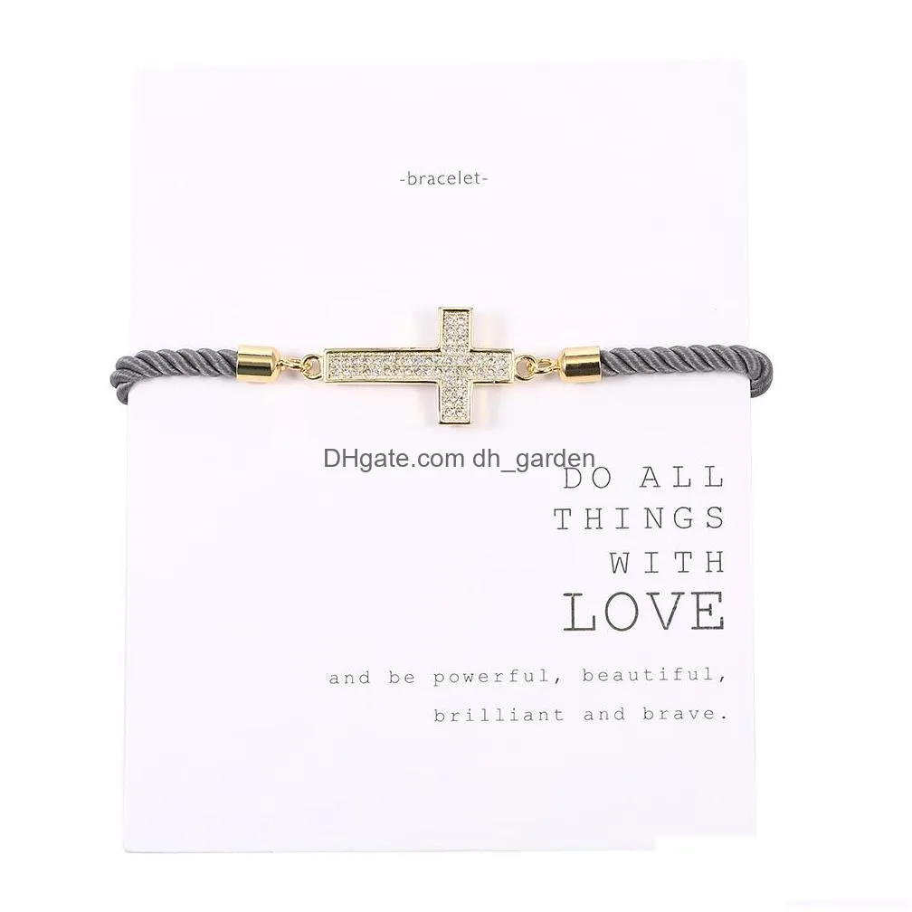 newest designer cross copper inlaid zircon bracelet charm fashion high quality bracelet braided rope gift jewerly for women wholesale